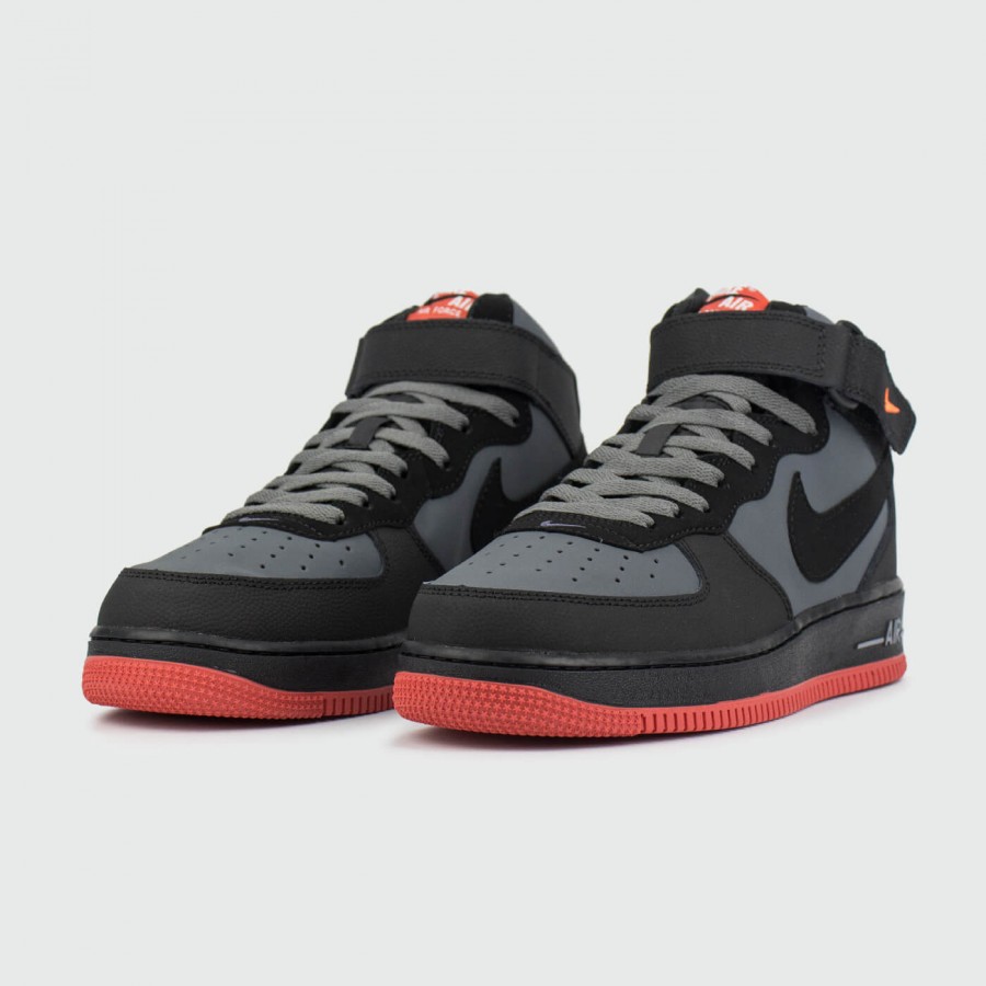 кроссовки Nike Air Force 1 Mid Grey / Red with Fur