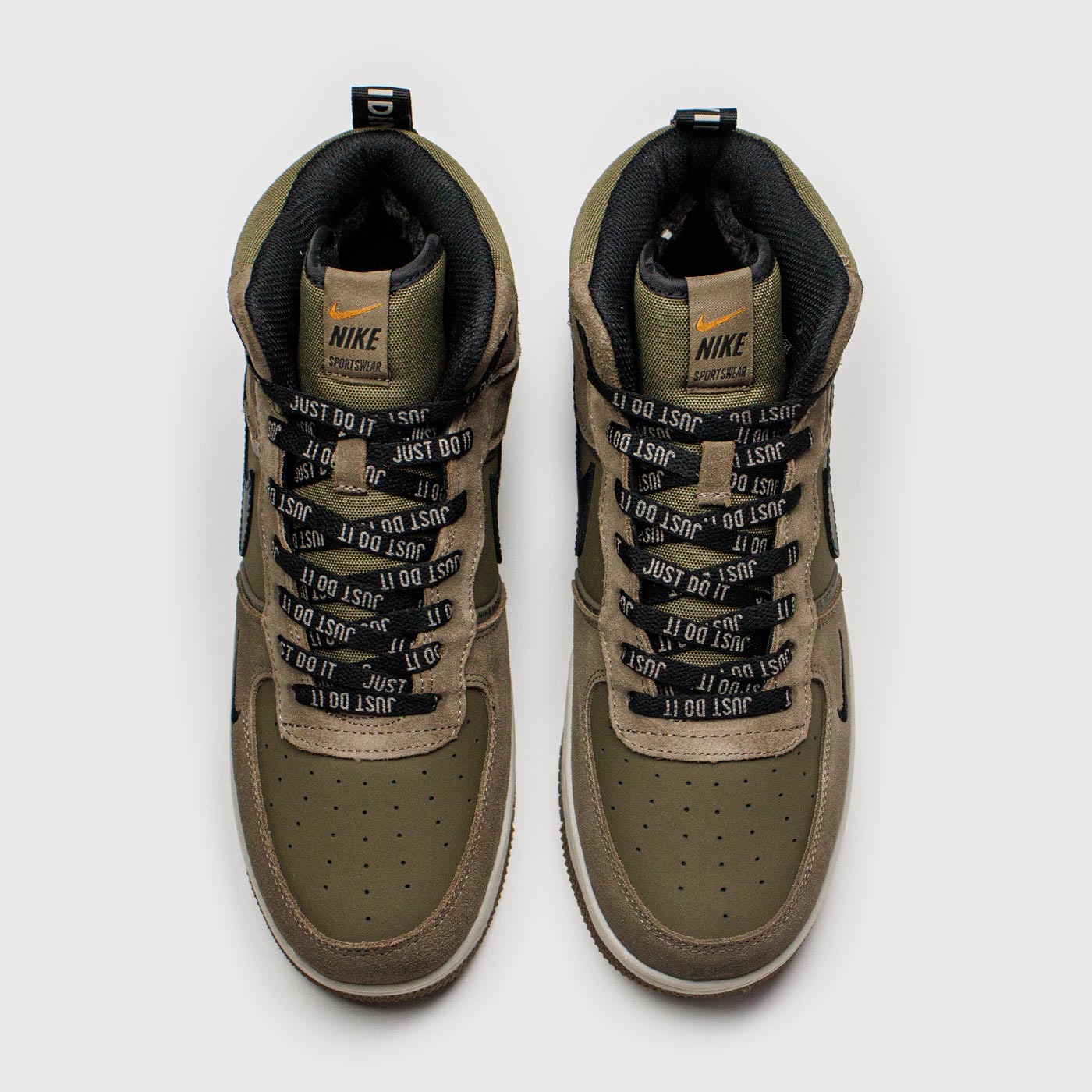 Кроссовки Nike Air Force 1 Mid Olive / Brown with Fur